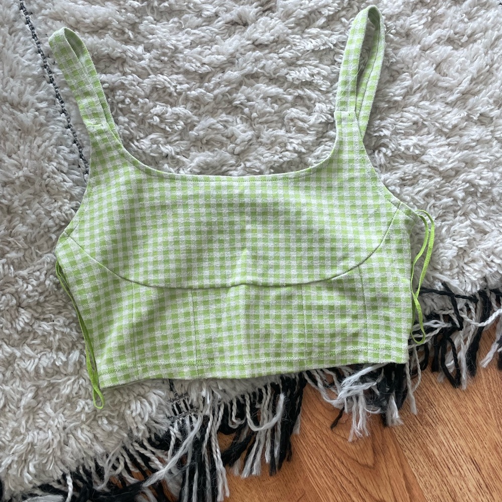 Zara green gingham crop top S
